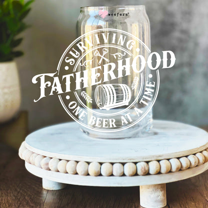 Surviving Fatherhood One Beer at a Time White 16oz Libbey Glass Can UV DTF or Sublimation Wrap Decal Transfer - Weefers