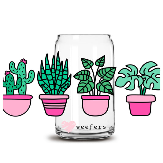 Plant Lover Pink Pots 16oz Libbey Glass Can UV DTF or Sublimation Wrap - Transfer - Weefers