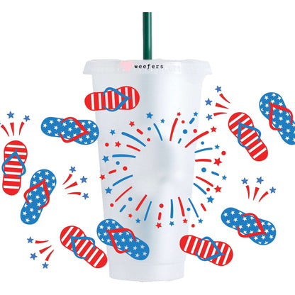 4th of July Flip Flops 24oz UV DTF Cold Cup Wrap - Ready to apply Wrap - HOLE - Weefers