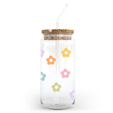 Load image into Gallery viewer, a glass jar with a straw and a flower pattern
