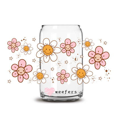 Happy Flowers 16oz Libbey Glass Can UV DTF or Sublimation Wrap Transfer - Weefers