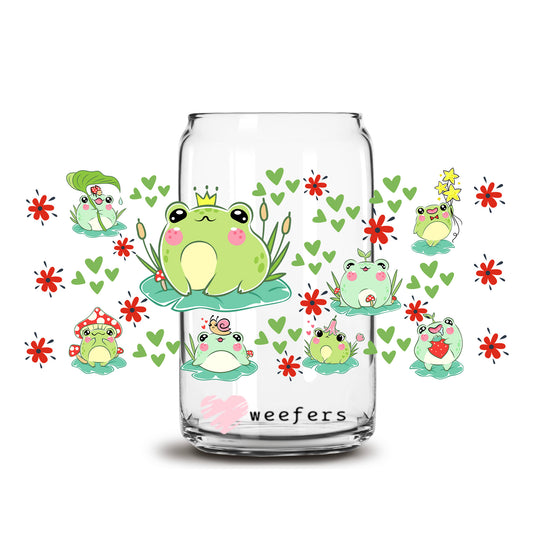 Cute Frogs 16oz Libbey Glass Can UV DTF or Sublimation Wrap - Transfer - Weefers