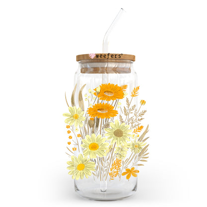 Yellow Wild Flowers 20oz Libbey Glass Can UV DTF or Sublimation Wrap - Decal Transfer - Weefers