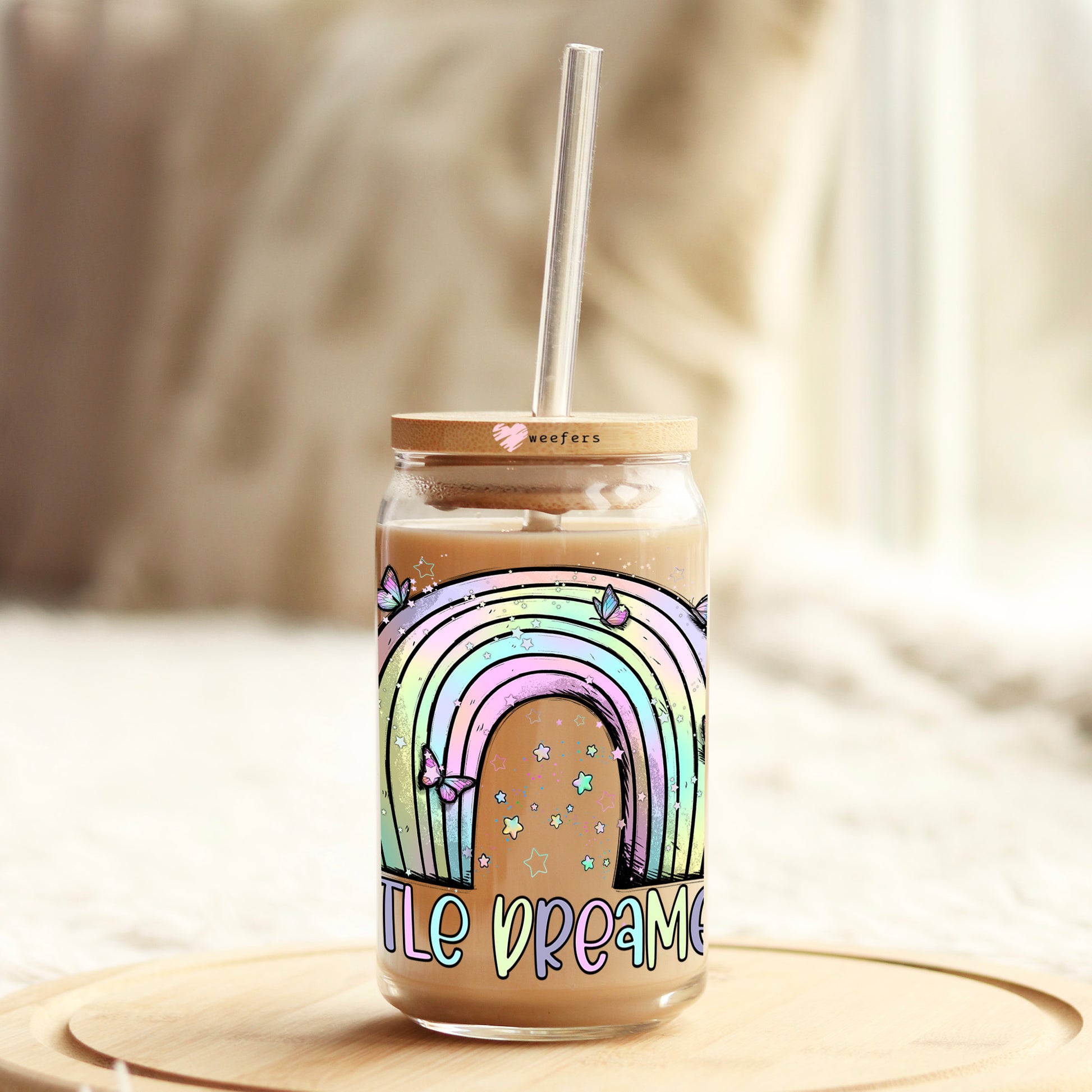 Little Dreamer Rainbow 16oz Libbey Glass Can UV DTF or Sublimation Wrap - Decal Transfer - Weefers