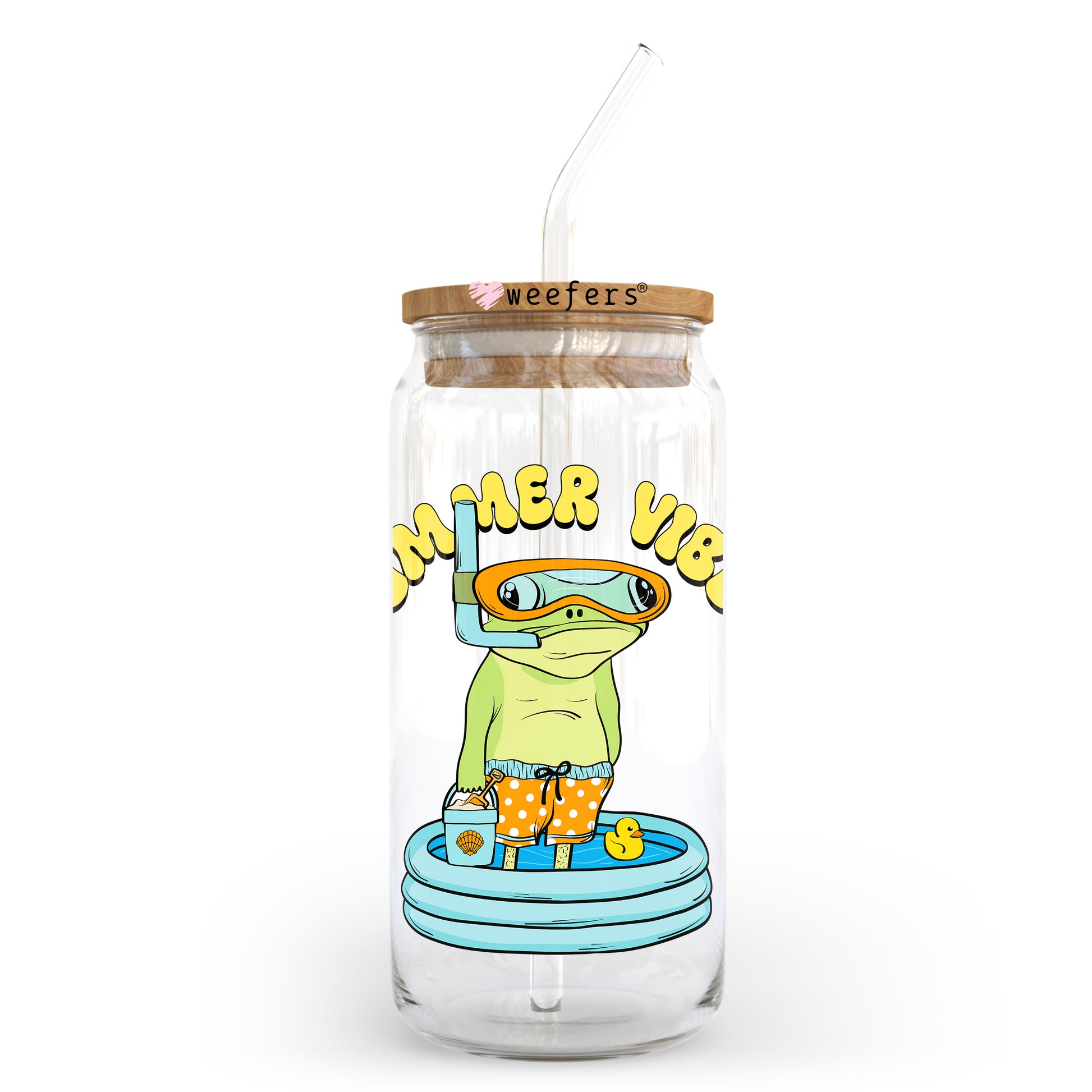 Summer Vibes Frog 20oz Libbey Glass Can, 34oz Hip Sip UV DTF or Sublimation Decal Transfer - Weefers