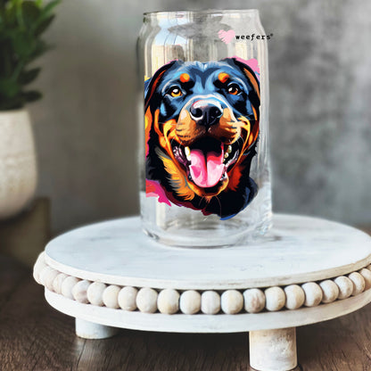 Rottweiler Colorful Watercolor 16oz Libbey Glass Can UV DTF or Sublimation Wrap - Decal - Weefers