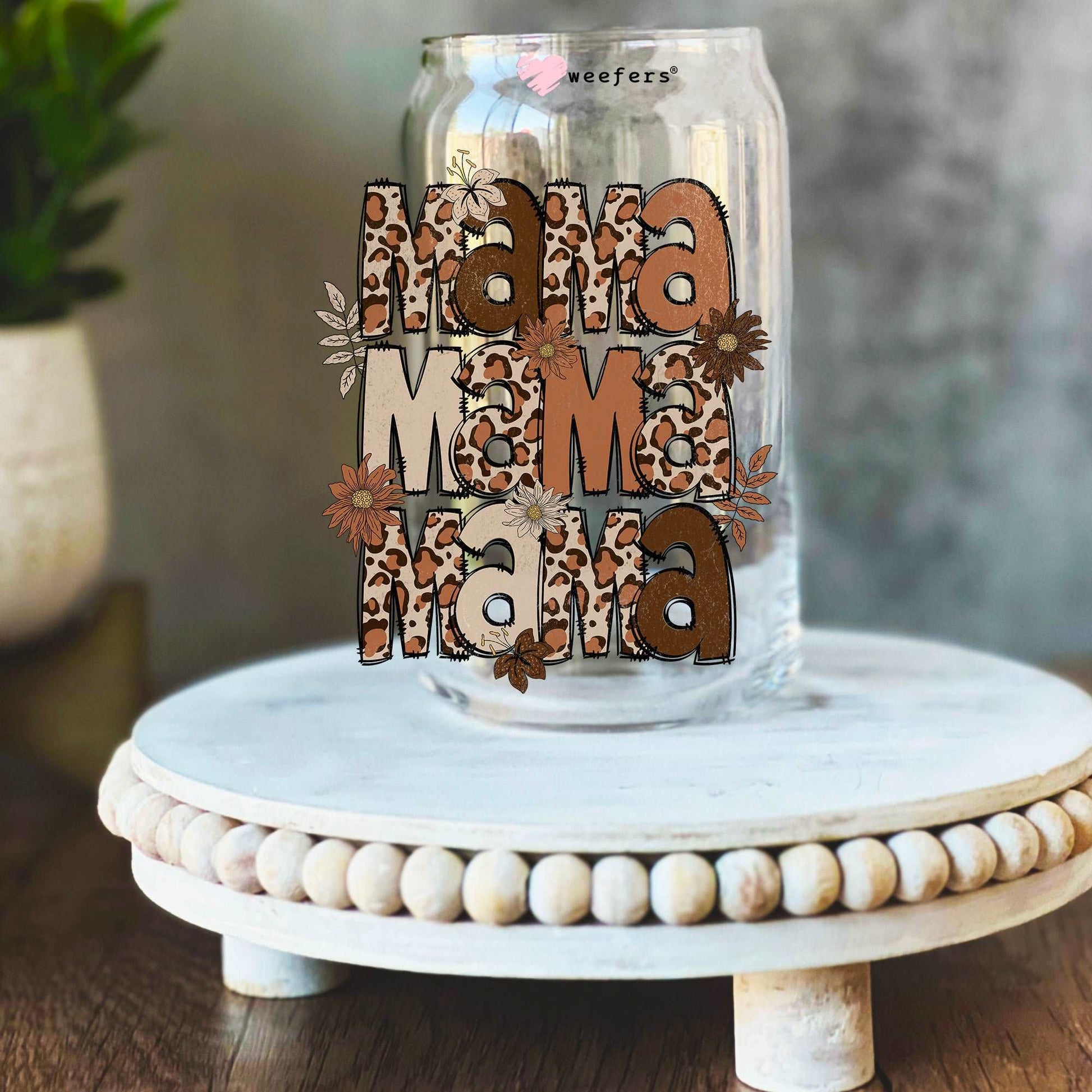 Animal Print Mama 16oz Libbey Glass Can UV DTF or Sublimation Wrap Decal Transfer - Weefers