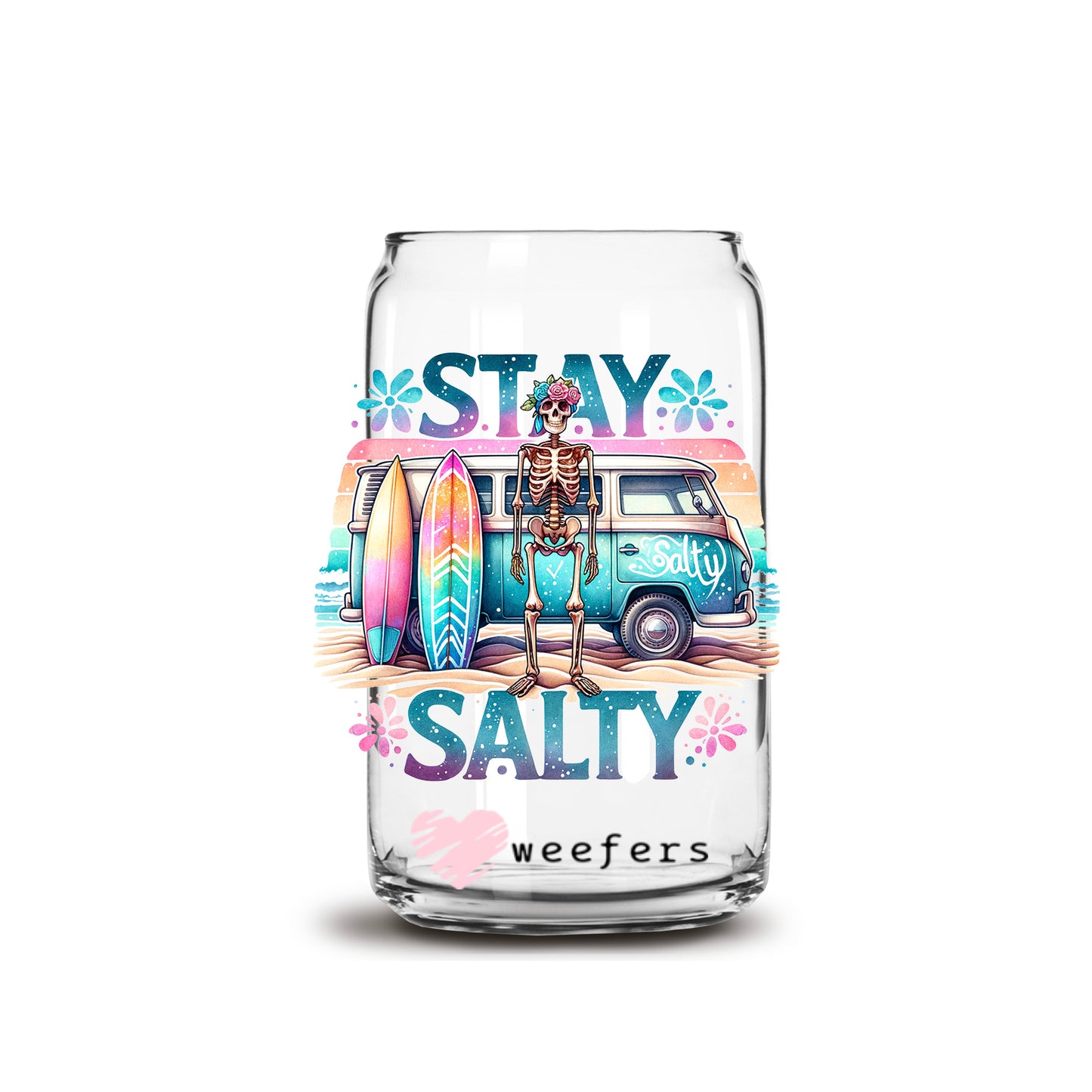 Stay Salty Skeleton 16oz Libbey Glass Can UV DTF or Sublimation Wrap - Transfer - Weefers