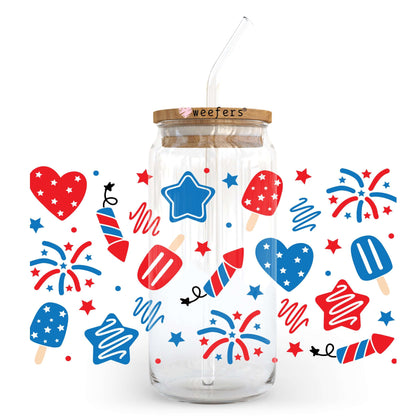 4th of July Fireworks Blast 20oz Libbey Glass Can UV DTF or Sublimation Wrap Transfer - Weefers