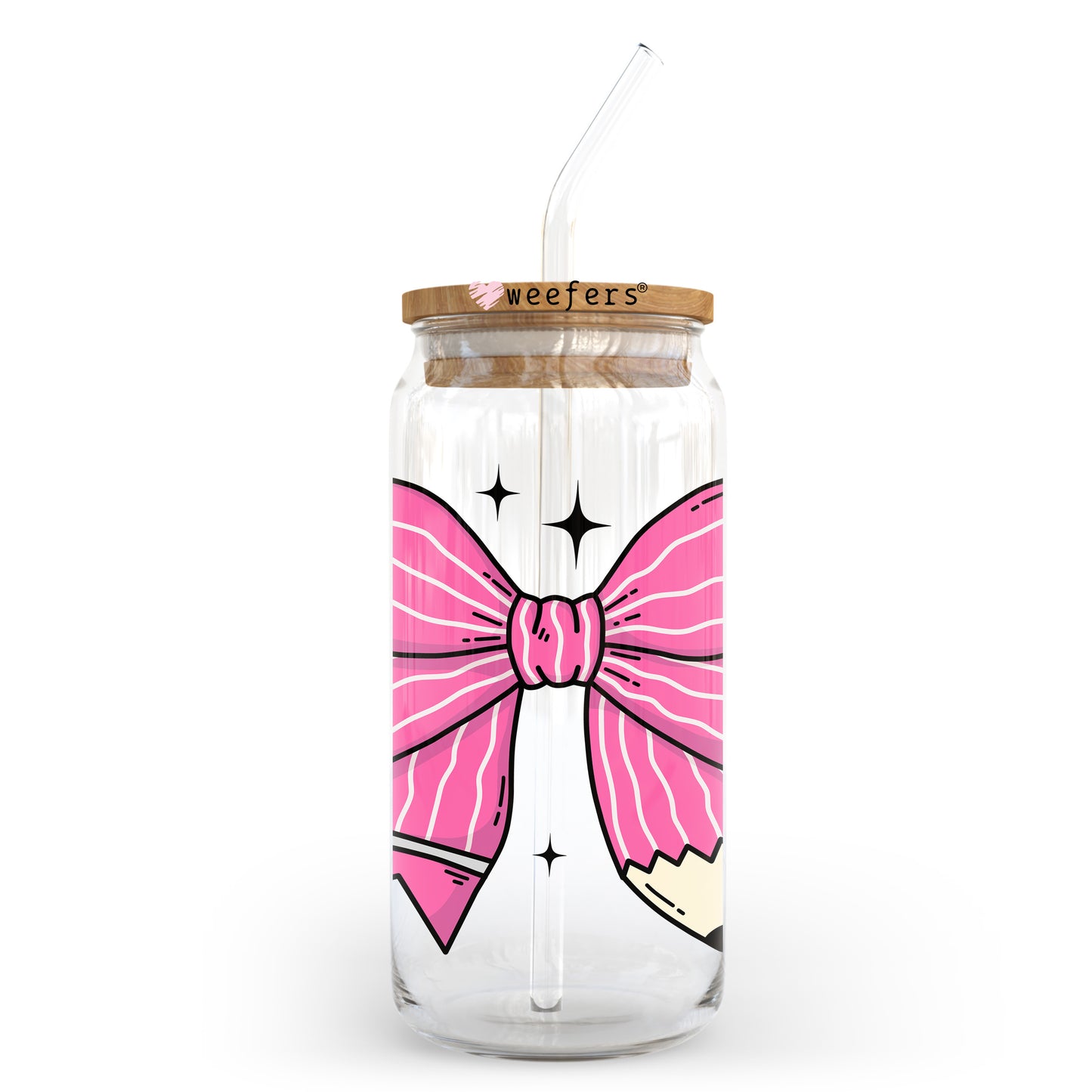 Pink Pencil Bow 20oz Libbey Glass Can, 34oz Hip Sip, 40oz Tumbler, 24oz Cold Cup UV DTF or Sublimation Decal Transfer - Weefers