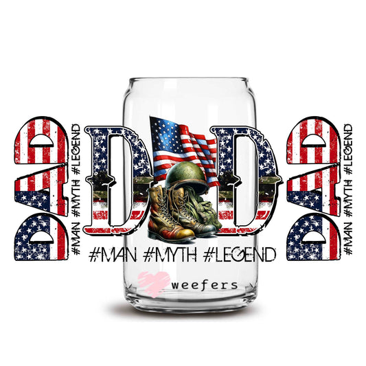 American Dad Veteran Patriot 16oz Libbey Glass Can UV DTF or Sublimation Wrap Transfer - Weefers