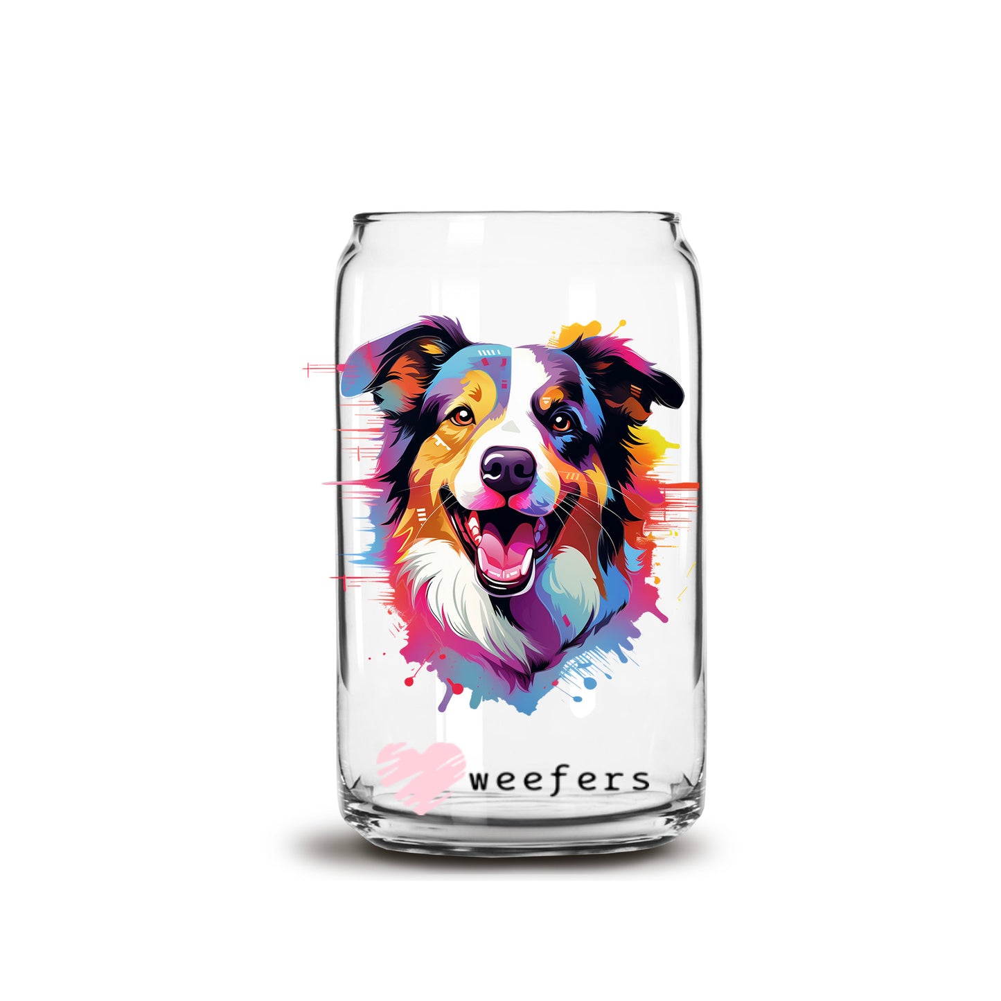 Border Collie Colorful Watercolor 16oz Libbey Glass Can UV DTF or Sublimation Wrap - Decal - Weefers