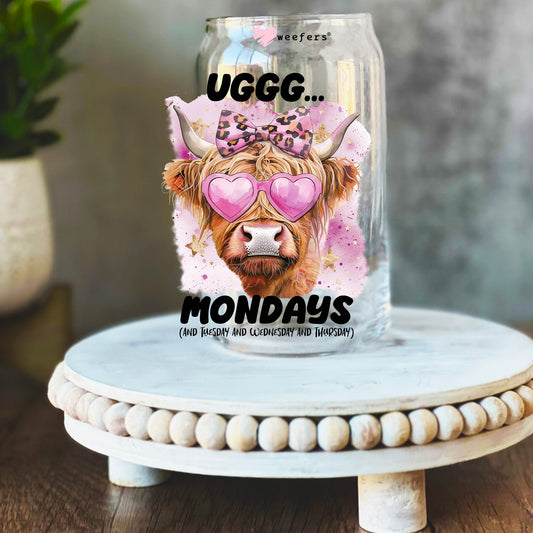 Uggg Mondays Highlander Cow 16oz Libbey Glass Can UV DTF or Sublimation Wrap Decal Transfer - Weefers