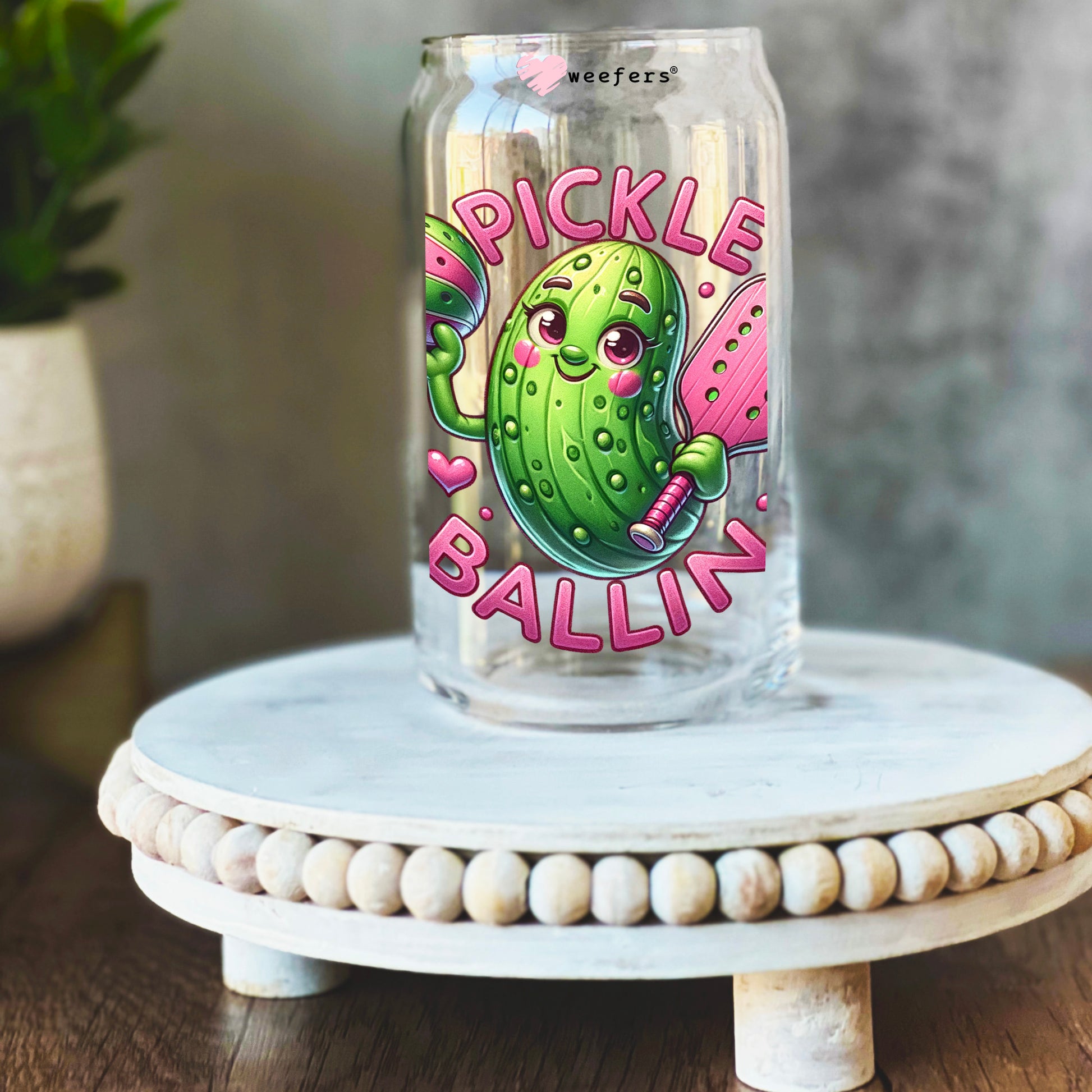 Pickle Ballin Pink Pickle 16oz Libbey Glass Can UV DTF or Sublimation Wrap Decal Transfer - Weefers