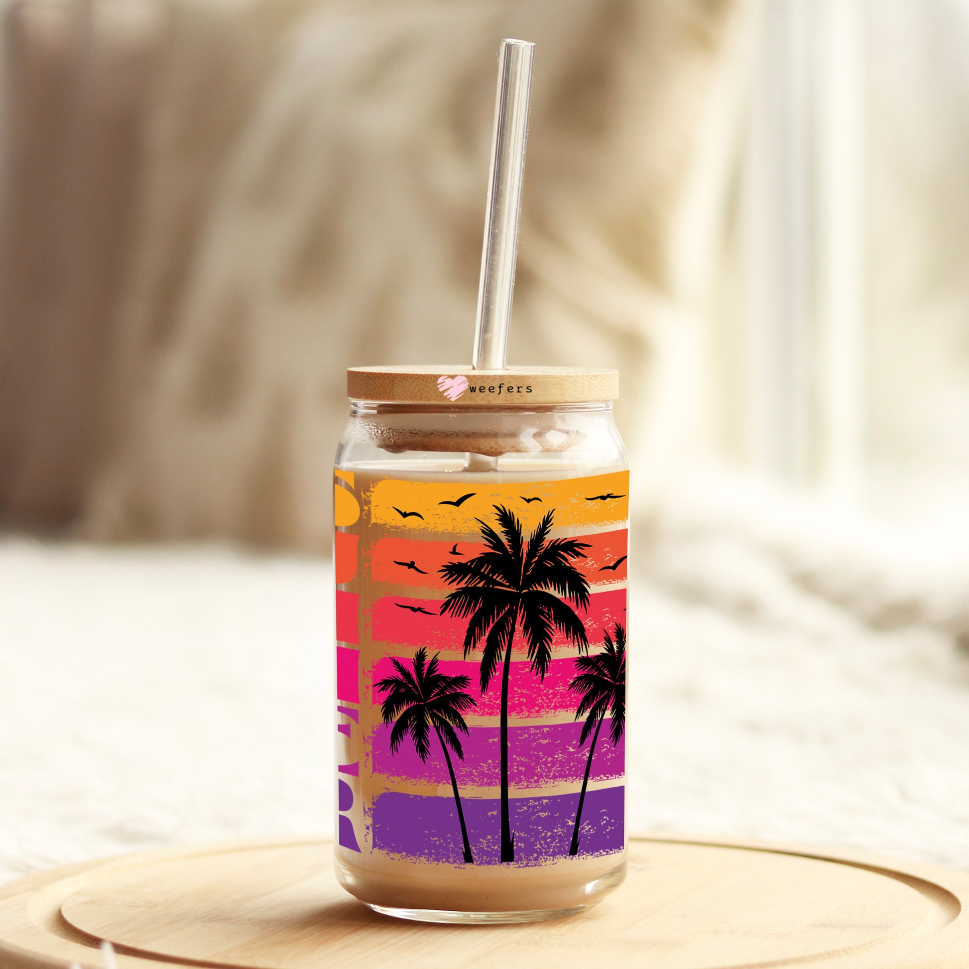 Summer Sunset 16oz Libbey Glass Can UV DTF or Sublimation Decal Transfer - Weefers