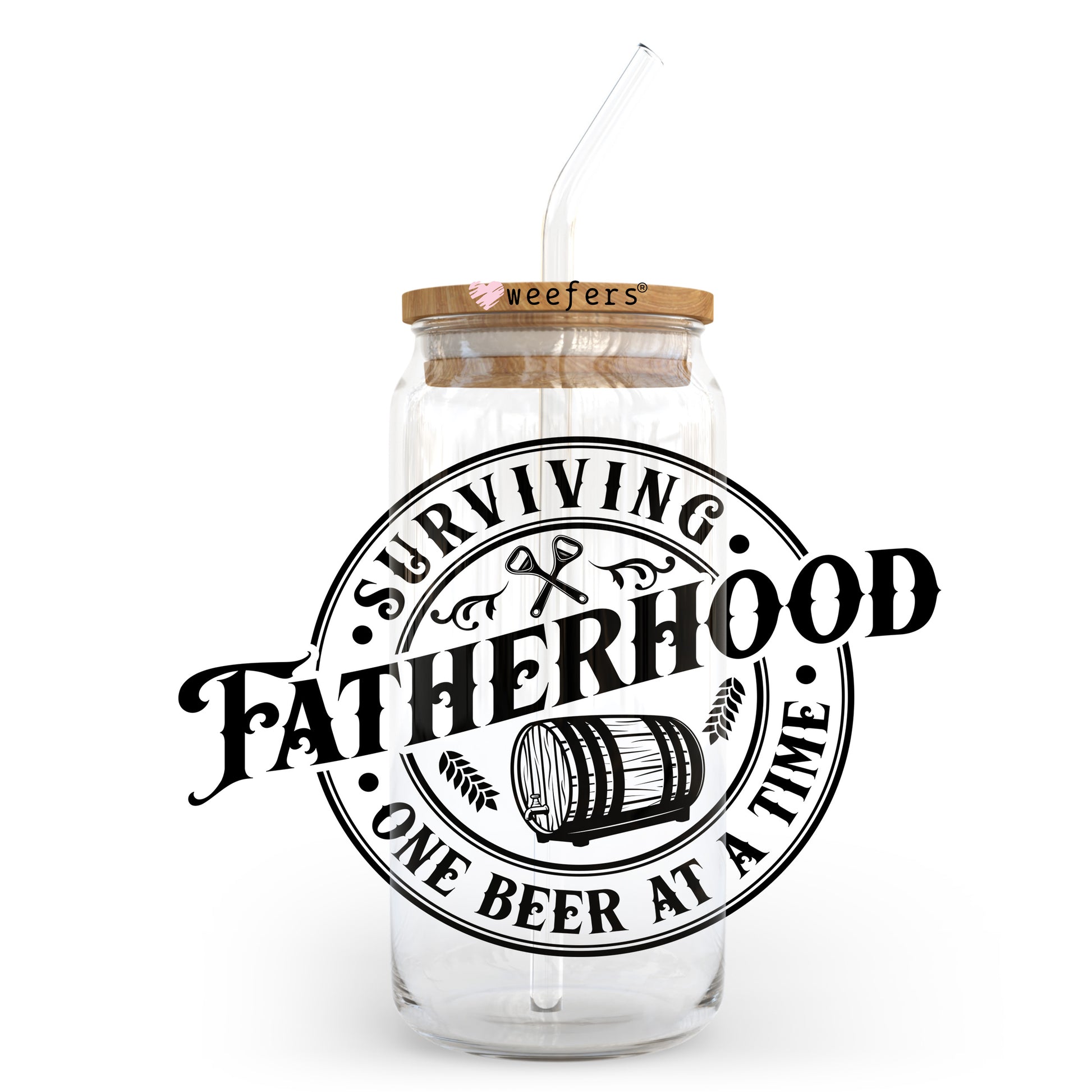 Surviving Fatherhood One Beer at a Time Black 20oz Libbey Glass Can, 34oz Hip Sip, 40oz Tumbler, 24oz Cold Cup UV DTF or Sublimation Decal Transfer - Weefers