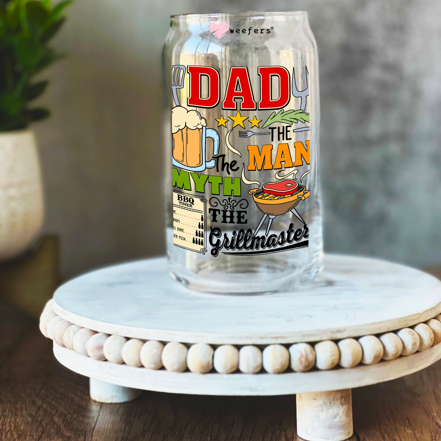 Dad the Man the Myth the Grillmaster Black 16oz Libbey Glass Can UV DTF or Sublimation Decal Transfer - Weefers