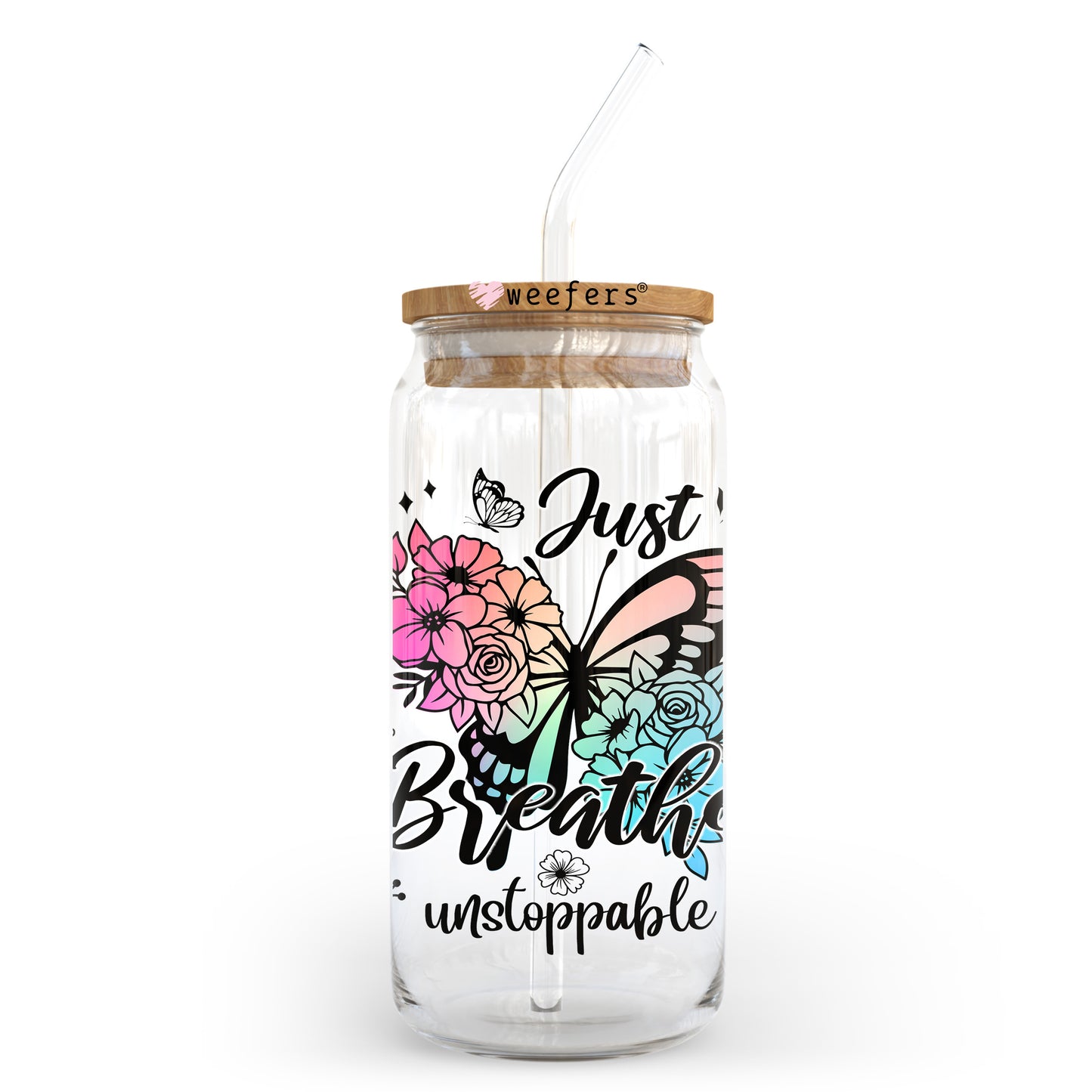 Just Breathe Butterfly 20oz Libbey Glass Can, 34oz Hip Sip, 40oz Tumbler, 24oz Cold Cup UV DTF or Sublimation Decal Transfer - Weefers