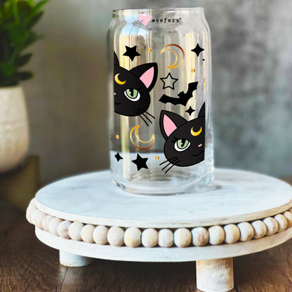 Lunar Cats 16oz Libbey Glass Can UV DTF or Sublimation Wrap Decal Transfer - Weefers