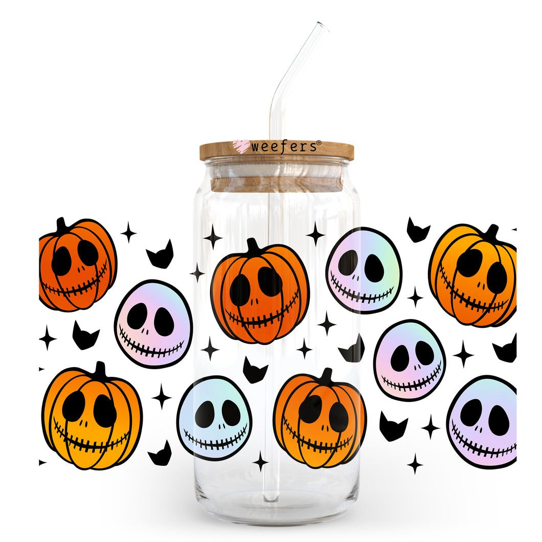 Gradient Pumpkin And Skeleton Heads 20oz Libbey Glass Can, 34oz Hip Sip, 40oz Tumbler, 24oz Cold Cup UV DTF or Sublimation Decal Transfer - Weefers