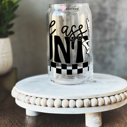 Bad Ass Auntie Checkered 16oz Libbey Glass Can UV DTF or Sublimation Wrap - Decal - Weefers