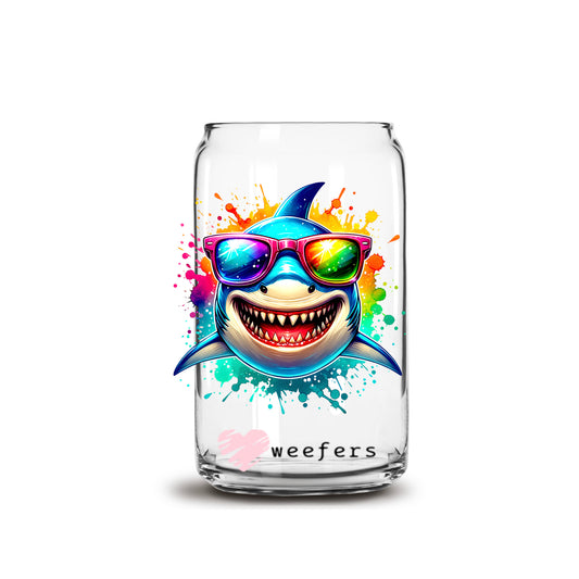 Colorful Shark 16oz Libbey Glass Can UV DTF or Sublimation Wrap - Decal Transfer - Weefers