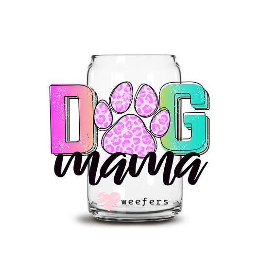 Colorful Paw Dog Mama 16oz Libbey Glass Can UV DTF or Sublimation Decal Transfers - Weefers