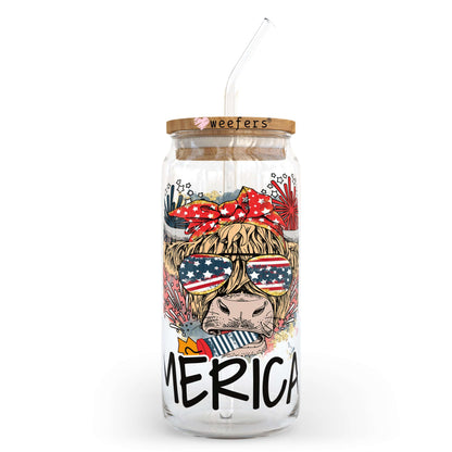 4th of July Highlander Cow America 20oz Libbey Glass Can, 34oz Hip Sip, 40oz Tumbler UV DTF or Sublimation Decal Transfer - Weefers