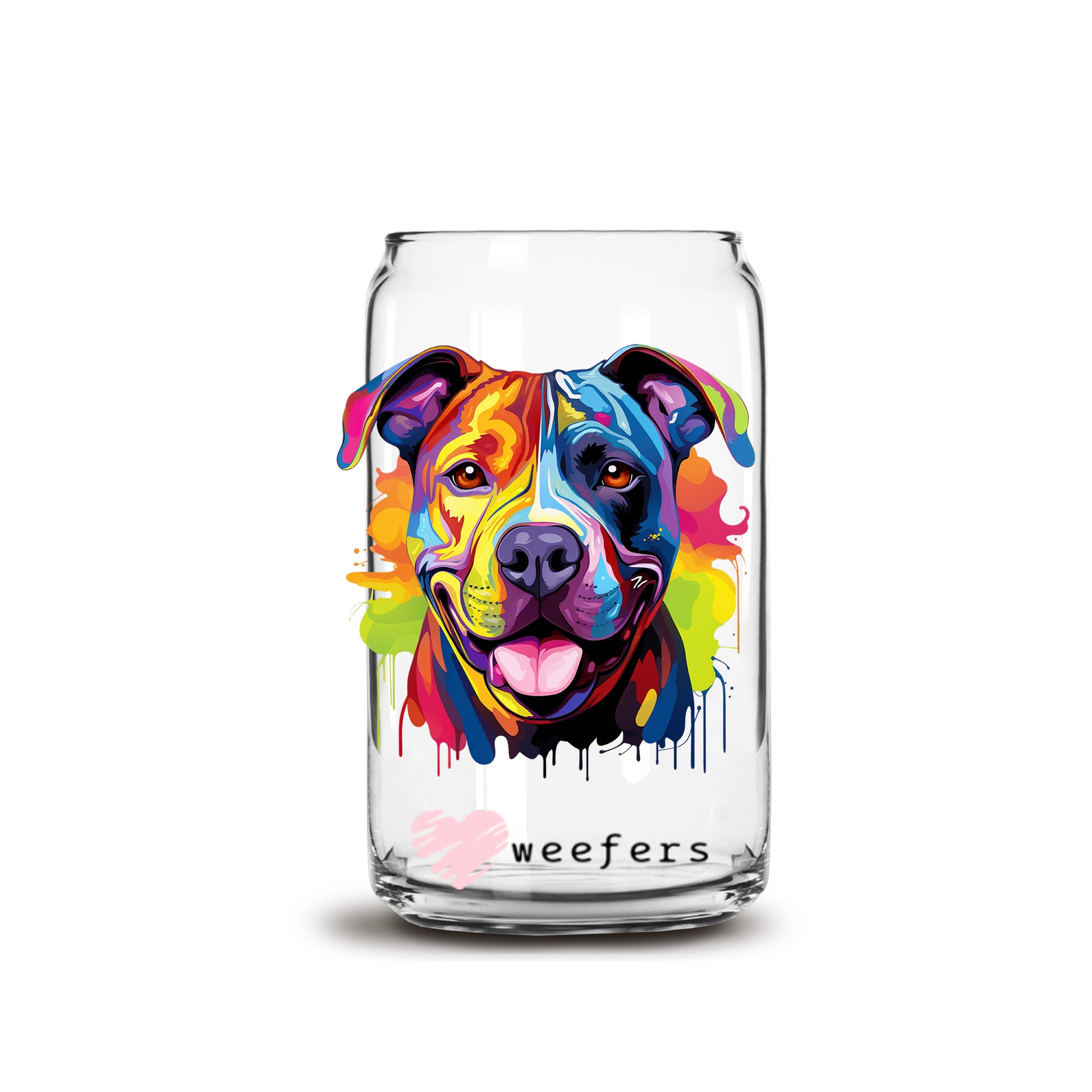 American Staffordshire Terrier Colorful Watercolor 16oz Libbey Glass Can UV DTF or Sublimation Wrap - Decal - Weefers