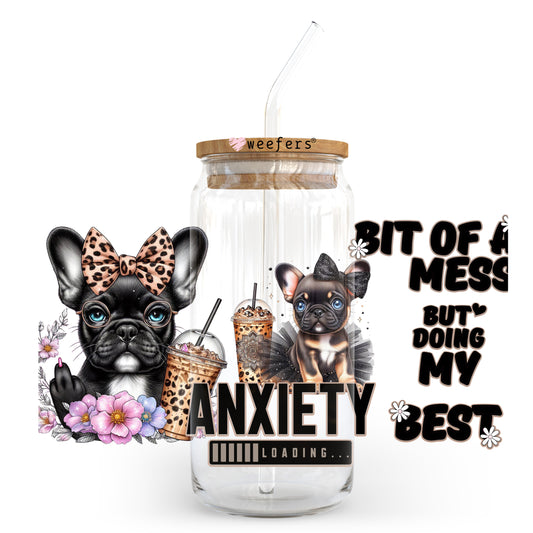 French Dog Bit of a Mess 20oz Libbey Glass Can, 34oz Hip Sip, 40oz Tumbler, 24oz Cold Cup UV DTF or Sublimation Wrap Transfer - Weefers