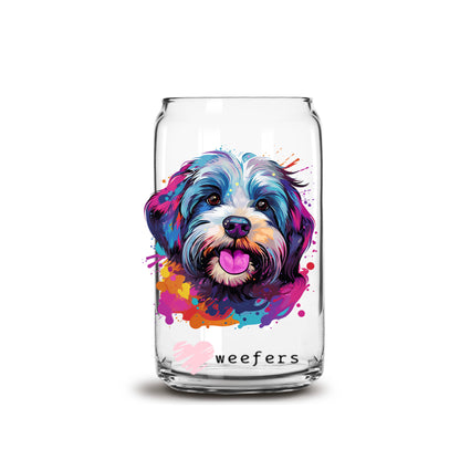 Havanese Colorful Watercolor 16oz Libbey Glass Can UV DTF or Sublimation Wrap - Decal - Weefers