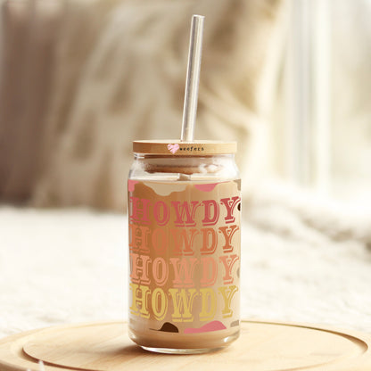 Brown Howdy Howdy Howdy 16oz Libbey Glass Can UV DTF or Sublimation Wrap - Decal Transfer - Weefers