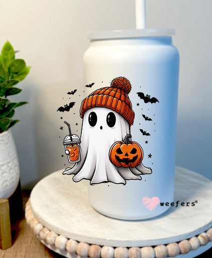 Ghost With Orange Coffee 16oz Libbey Glass Can UV DTF Decal Transfer - Weefers