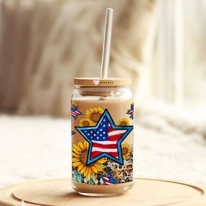 4th of July American Stars 16oz Libbey Glass Can UV DTF or Sublimation Wrap - Transfer - Weefers