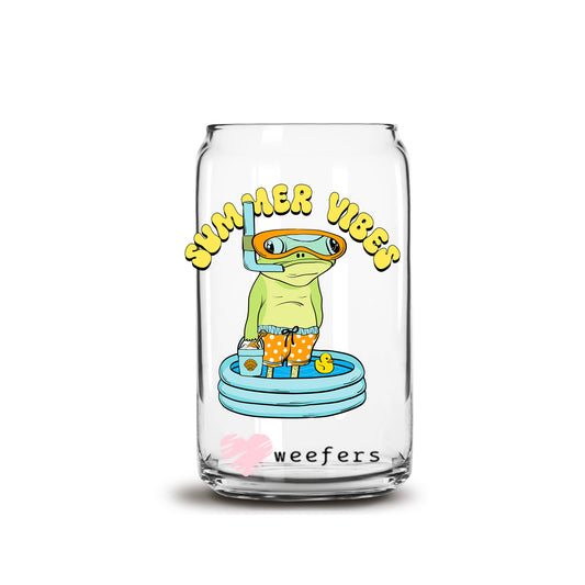 Summer Vibes Frog 16oz Libbey Glass Can UV DTF or Sublimation Wrap - Transfer - Weefers