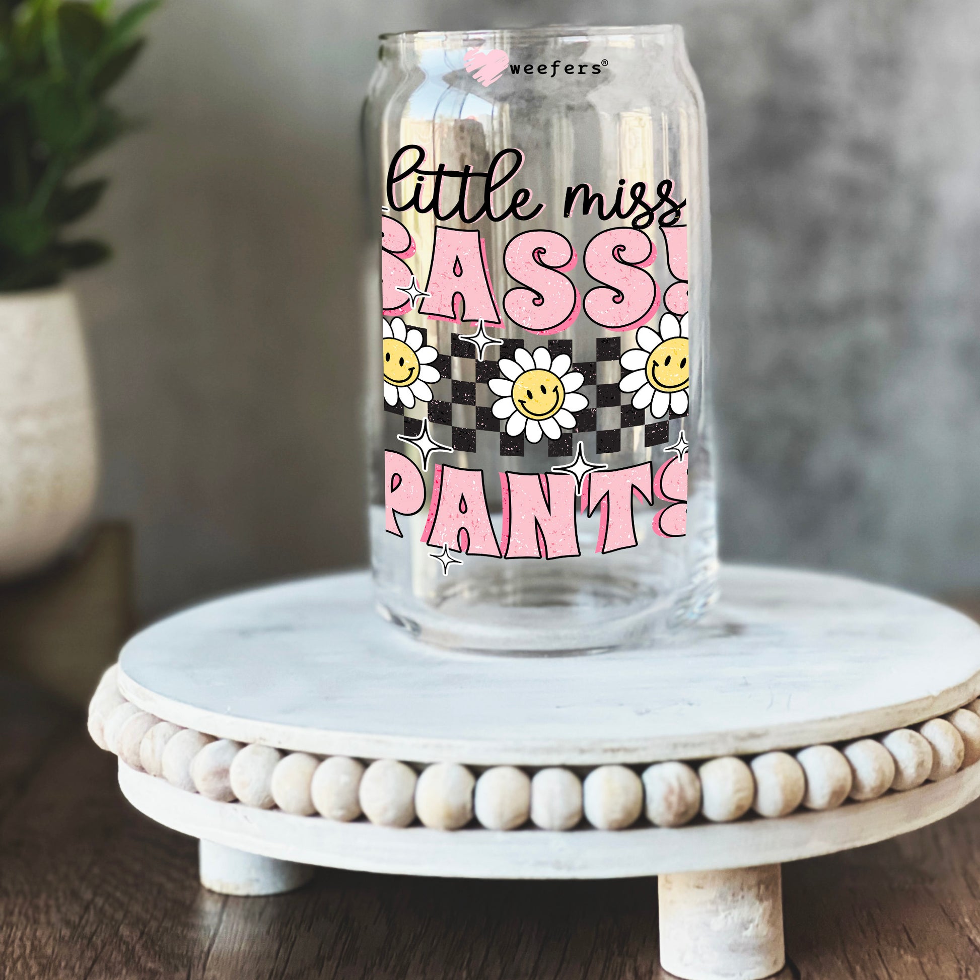 Little Miss Sassy Pants 16oz Libbey Glass Can UV DTF or Sublimation Wrap - Decal Transfers - Weefers