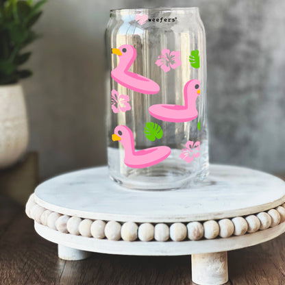 Floating Flamingos  16oz Libbey Glass Can UV DTF or Sublimation Wrap - Transfer - Weefers