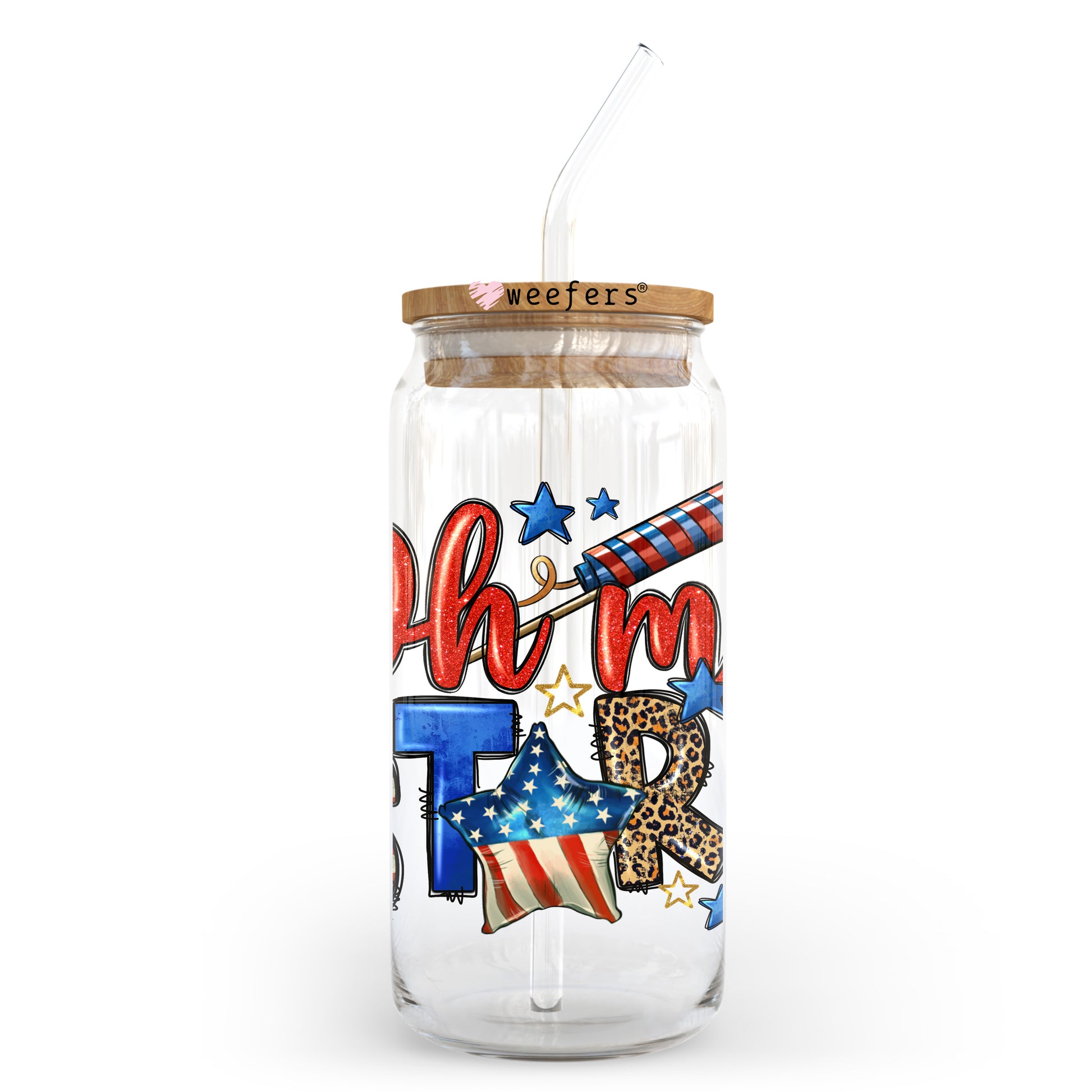 Oh My Stars 4th of July Cow 20oz Libbey Glass Can, 34oz Hip Sip, 40oz Tumbler, 24oz Cold Cup UV DTF or Sublimation Decal Transfer - Weefers