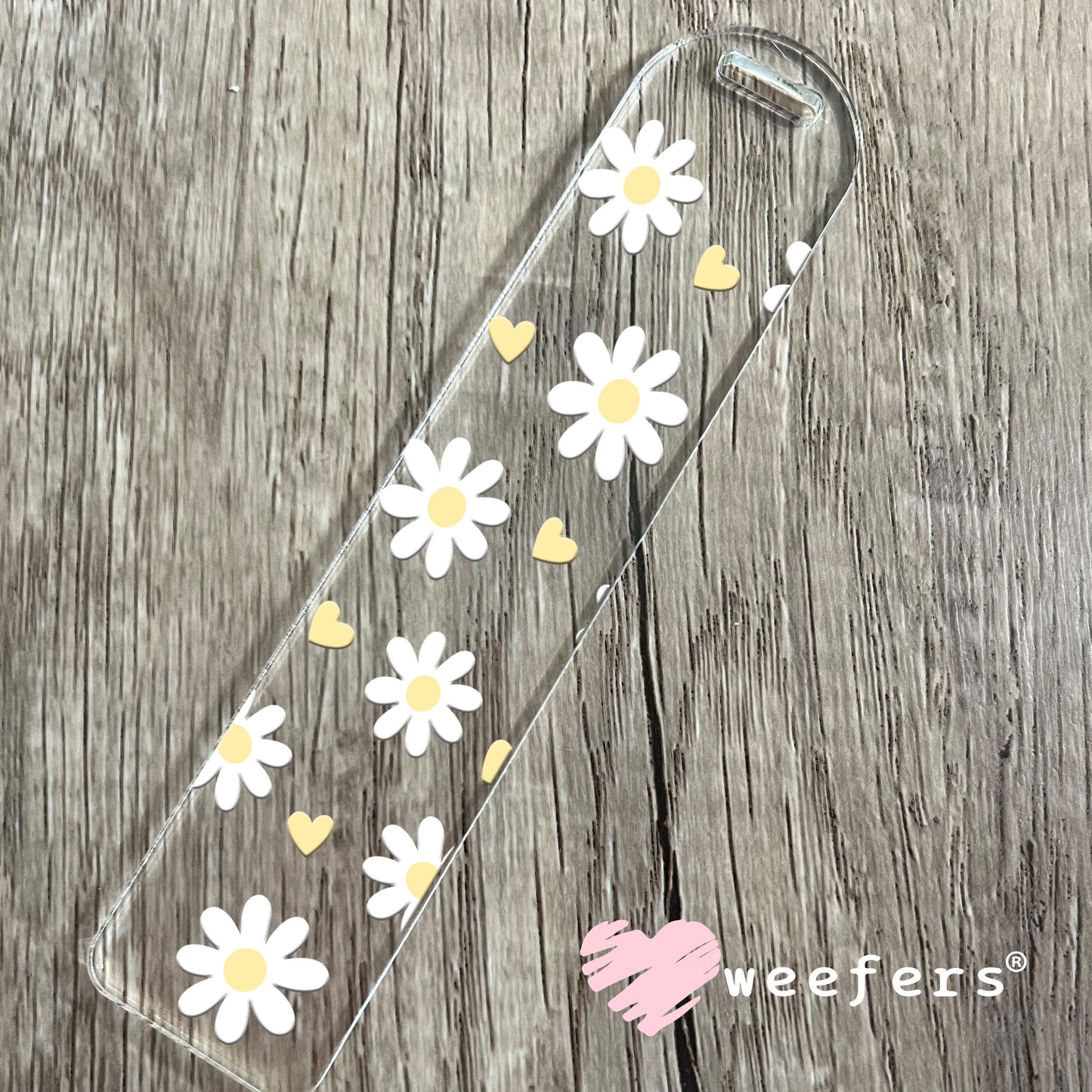 White Daisies Yellow Hearts UV DTF Cup Wrap Bookmark Weefers