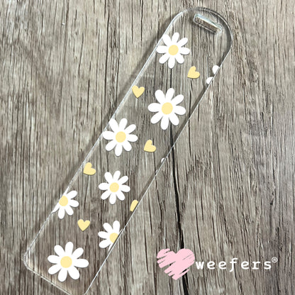 White Daisies Yellow Hearts UV DTF Cup Wrap Bookmark Weefers