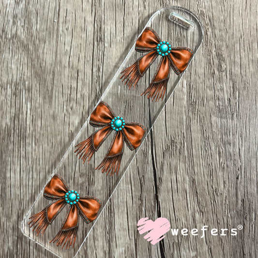 Western Brown Fringe Bow Turquoise Circle UV DTF Decal Bookmark Weefers