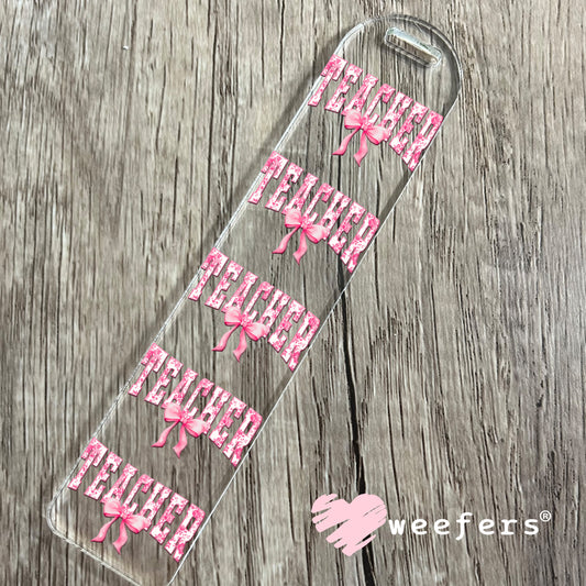 Teacher Pink Toile Bow UV DTF Decal 11oz Coffee Mug Weefers