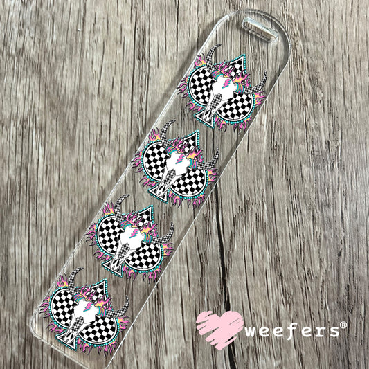 Cow Skull Checkered Heart Pink Flames Western UV DTF Decal Bookmark Weefers