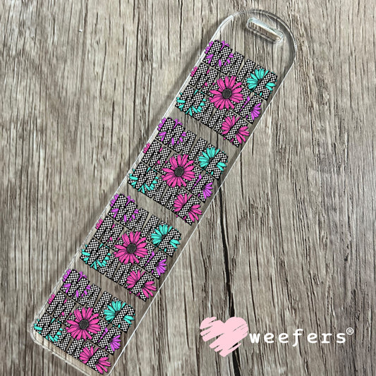 Mama Black Checkered Teal and Pink Flowers UV DTF Decal Bookmark Weefers