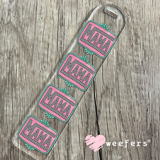Mama Black Checkered Turquoise Frame UV DTF Decal Bookmark Weefers