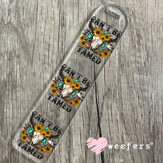 Can't Be Tamed Cow Skull Teal Flowers UV DTF Decal Bookmark Weefers