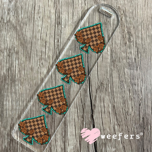Brown and Turquoise Checkered Spade UV DTF Decal Bookmark Weefers