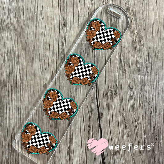 Black Brown and Turquoise Checkered Heart UV DTF Decal Bookmark Weefers