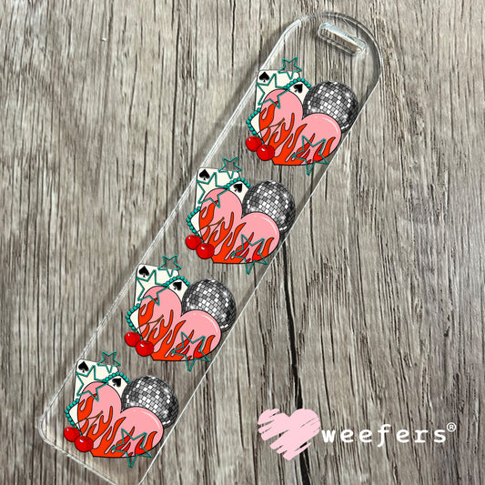 Pink Flame Heart Disco Ball UV DTF Decal Bookmark Weefers