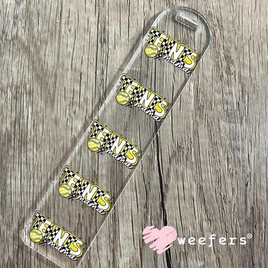 Tennis Mama Yellow Black Checkered UV DTF Cup Wrap Bookmark Weefers